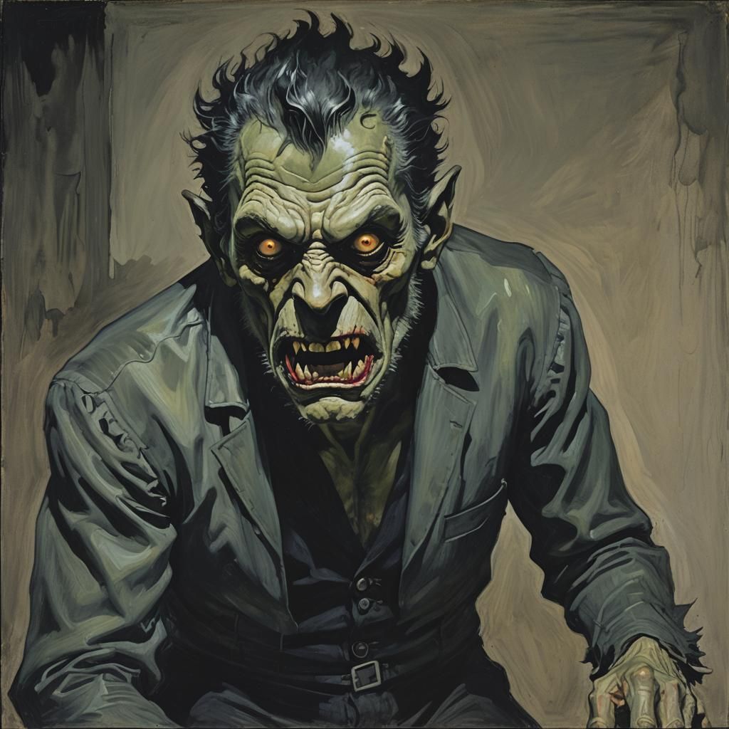 Eerie Werewolf-Frankenstein Hybrid in Haunted Mansion