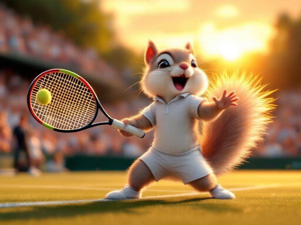 Chibi Squirrel Plays Tennis at Wimbledon: 8k Photography
