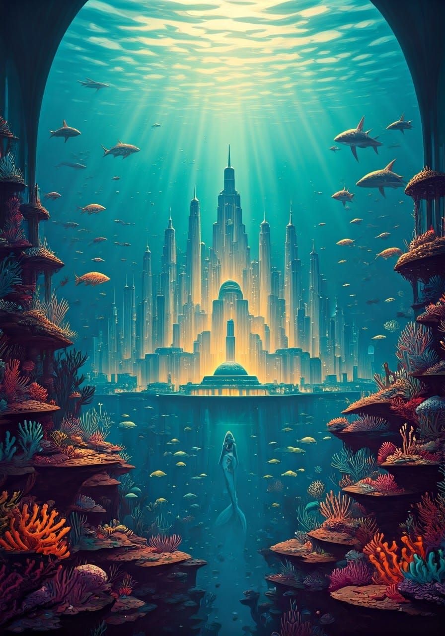 Atlantis Dream Vacation Poster in Futuristic Style