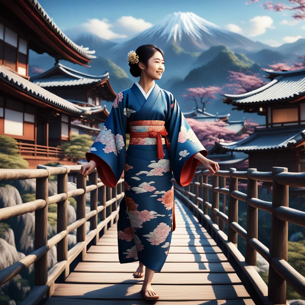Asian Woman in Kimono, Fantasy Concept Art