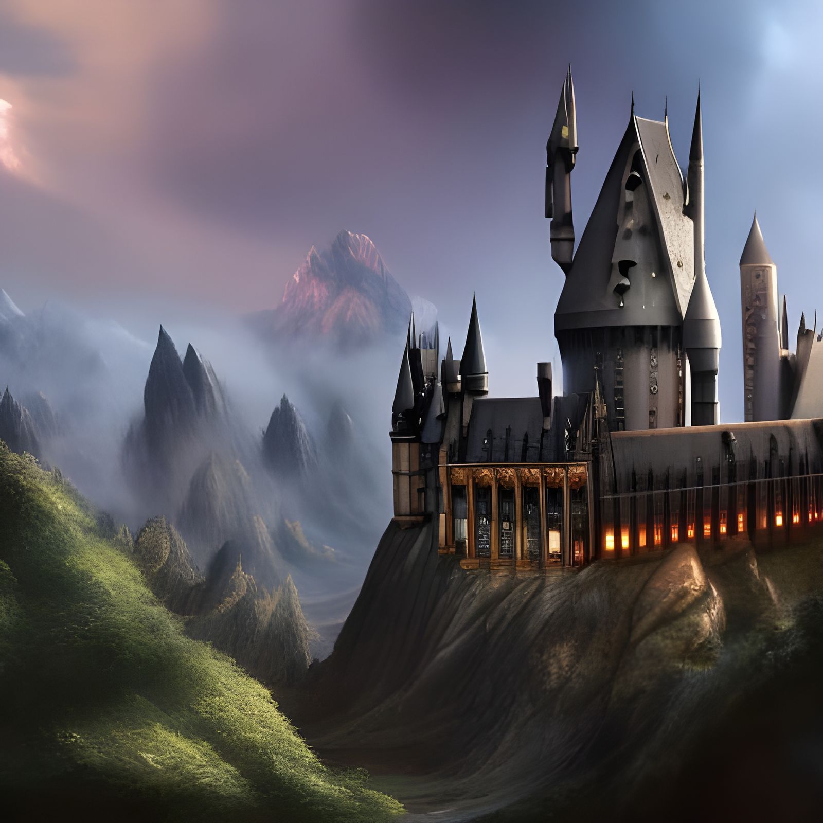Detailed Matte Painting of Hogwarts Castle