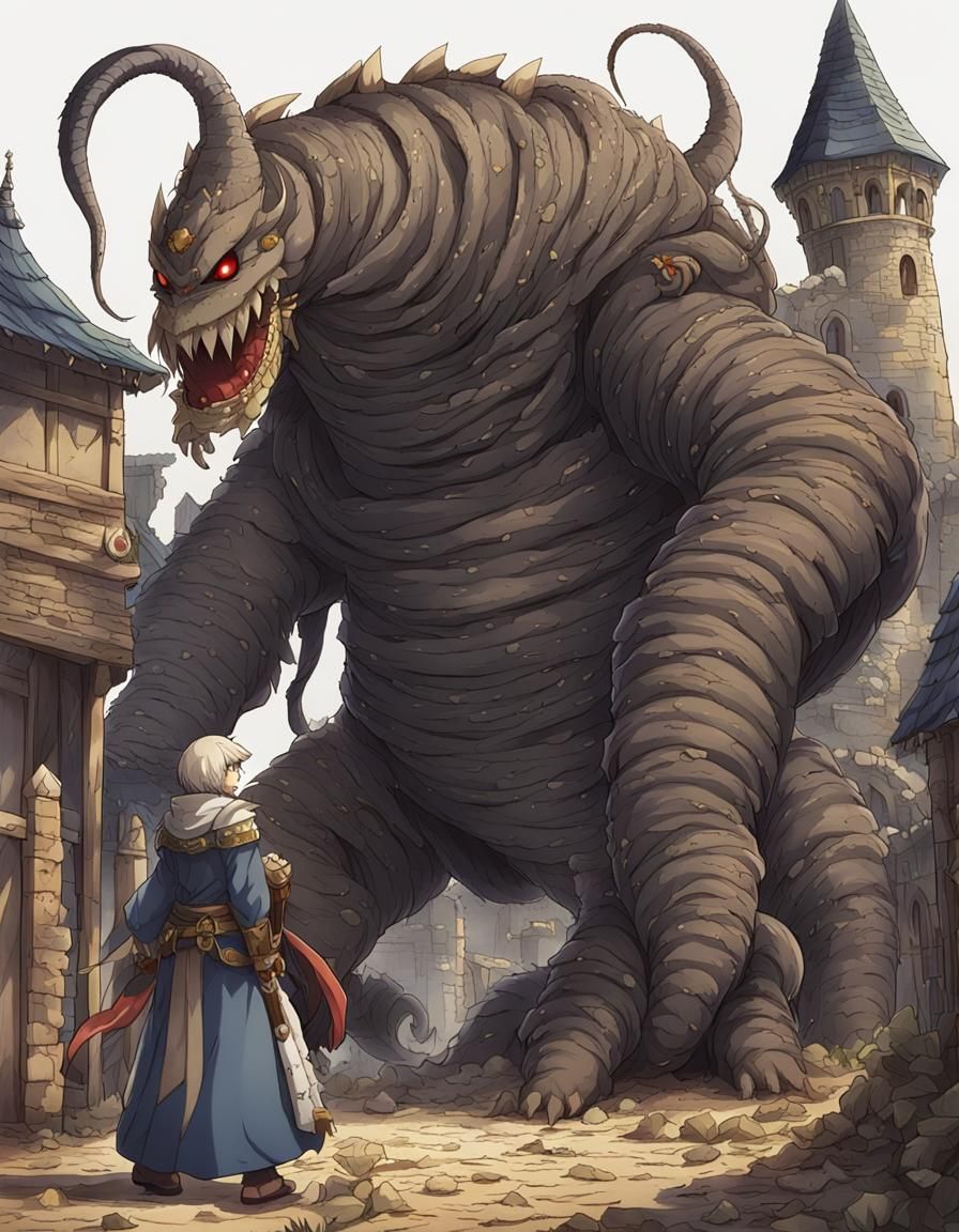 Medieval Monster Worm in Anime Style