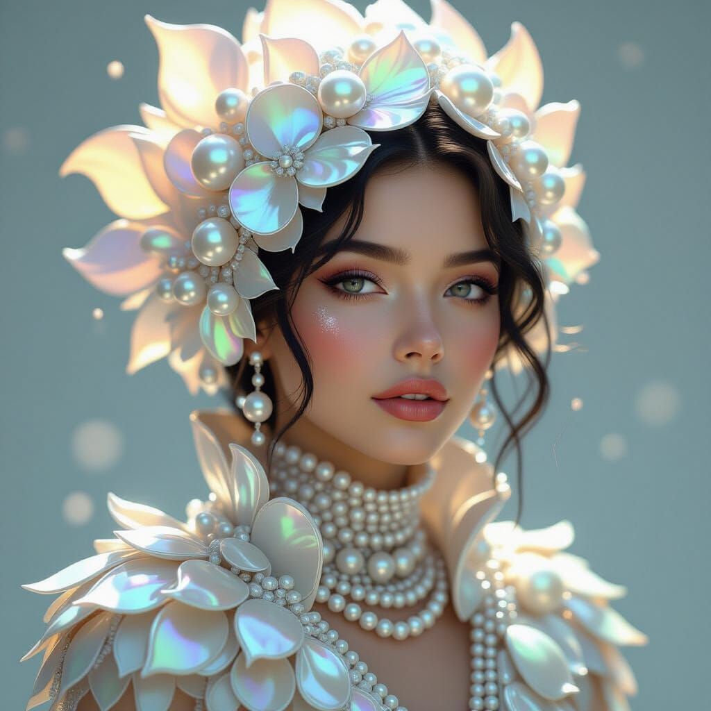 Iridescent Pearl Person in Dreamlike Textures