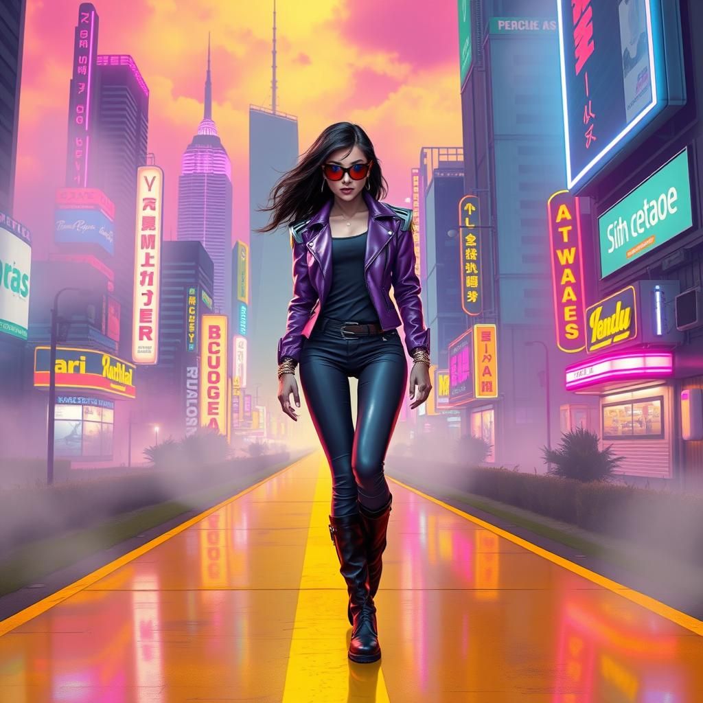 Synthwave Girl on Yellow Brick Road