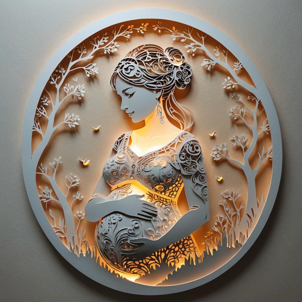 Paper Cut Pregnant Woman with Illuminated Baby