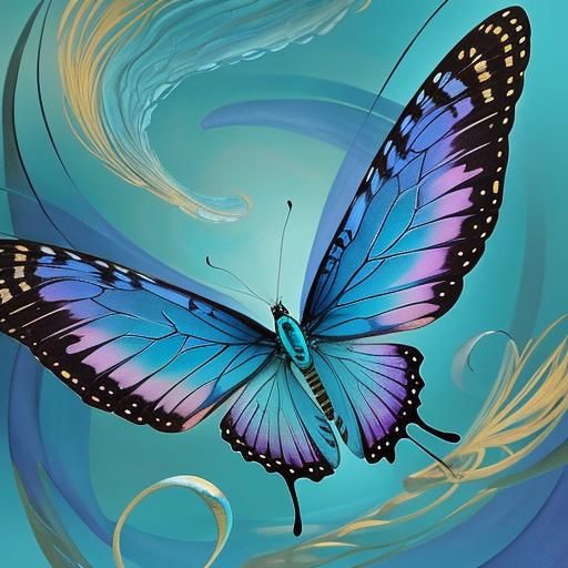 Surreal Butterfly Merged with Blue Snake