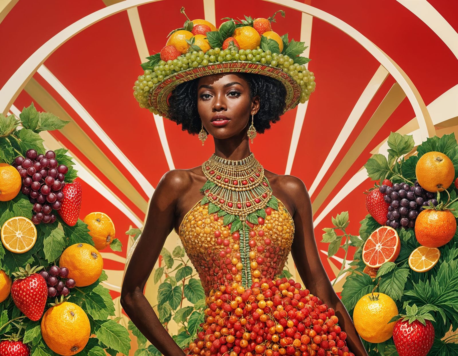 African Woman's Fruit Dress at Cannes Film Festival
