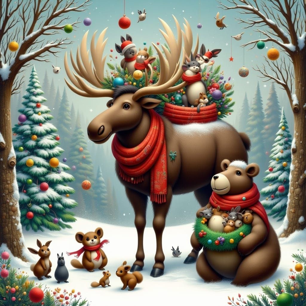 Majestic Moose Leads Winter Wonderland Procession in Whimsic...