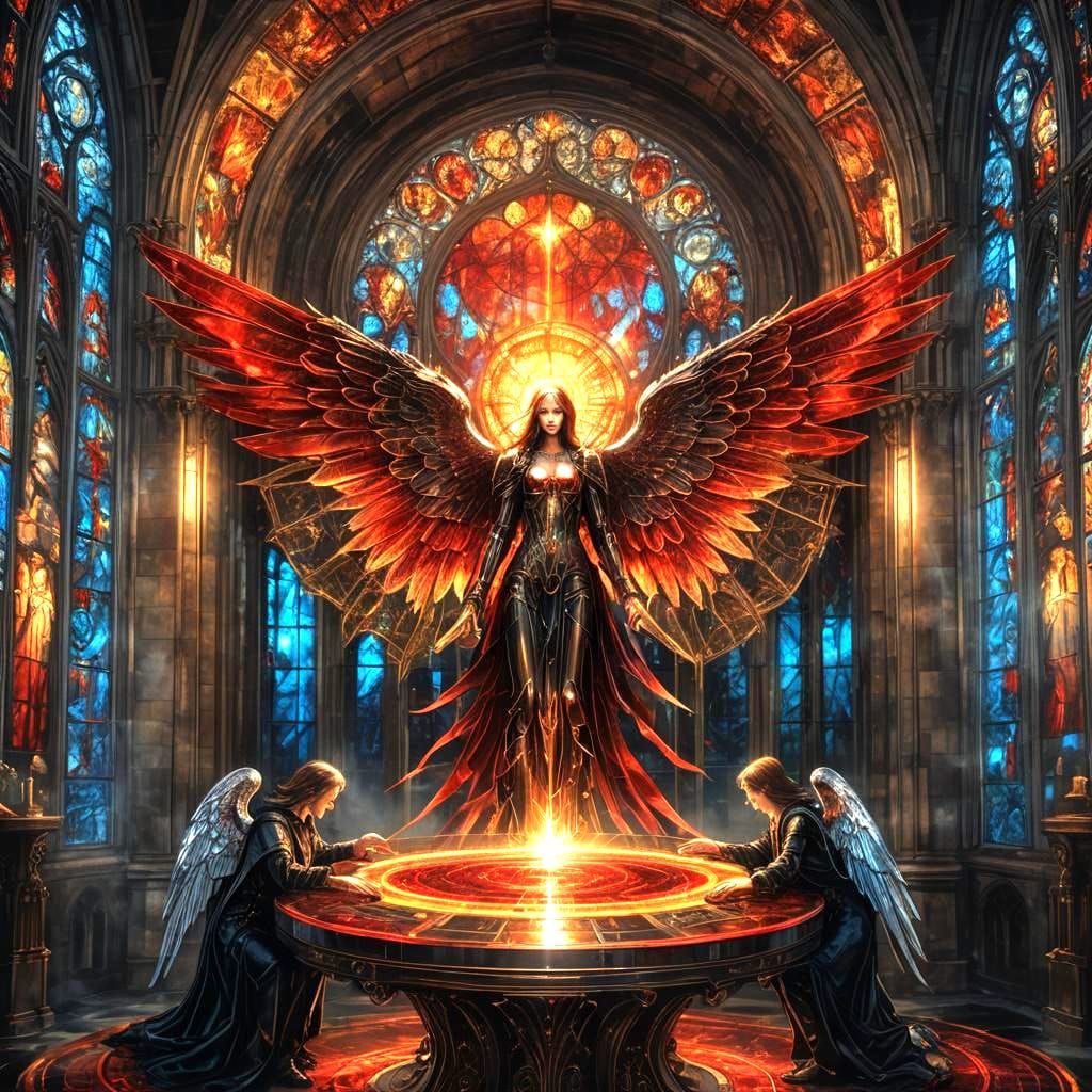 Angels of Fire, Water, Earth, and Air in Gothic Cathedral