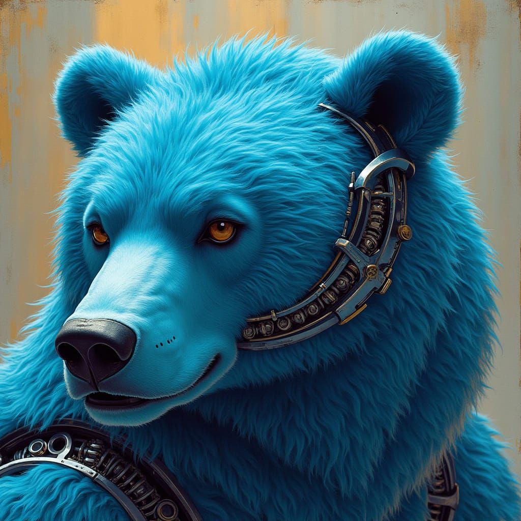 Regal Blue Bear in Futuristic Exoskeleton