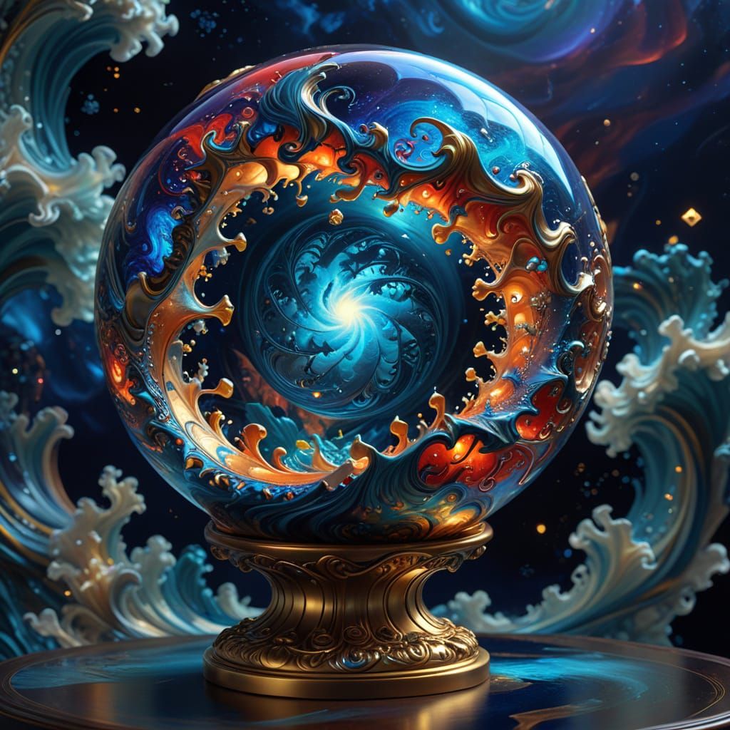 Surreal, Swirling Cosmic Sphere with Hidden Treasure and Vib...