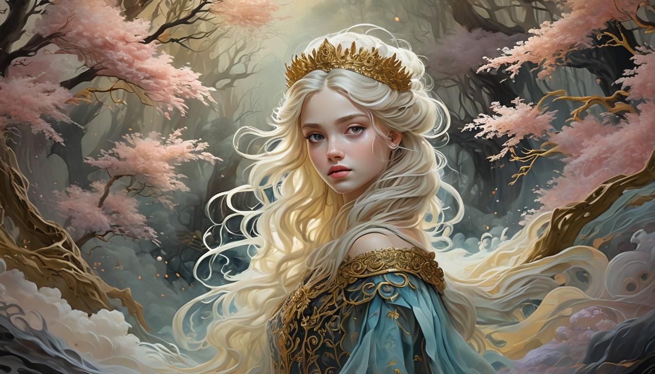 Surreal Princess Portrait in Gouache Painting Style