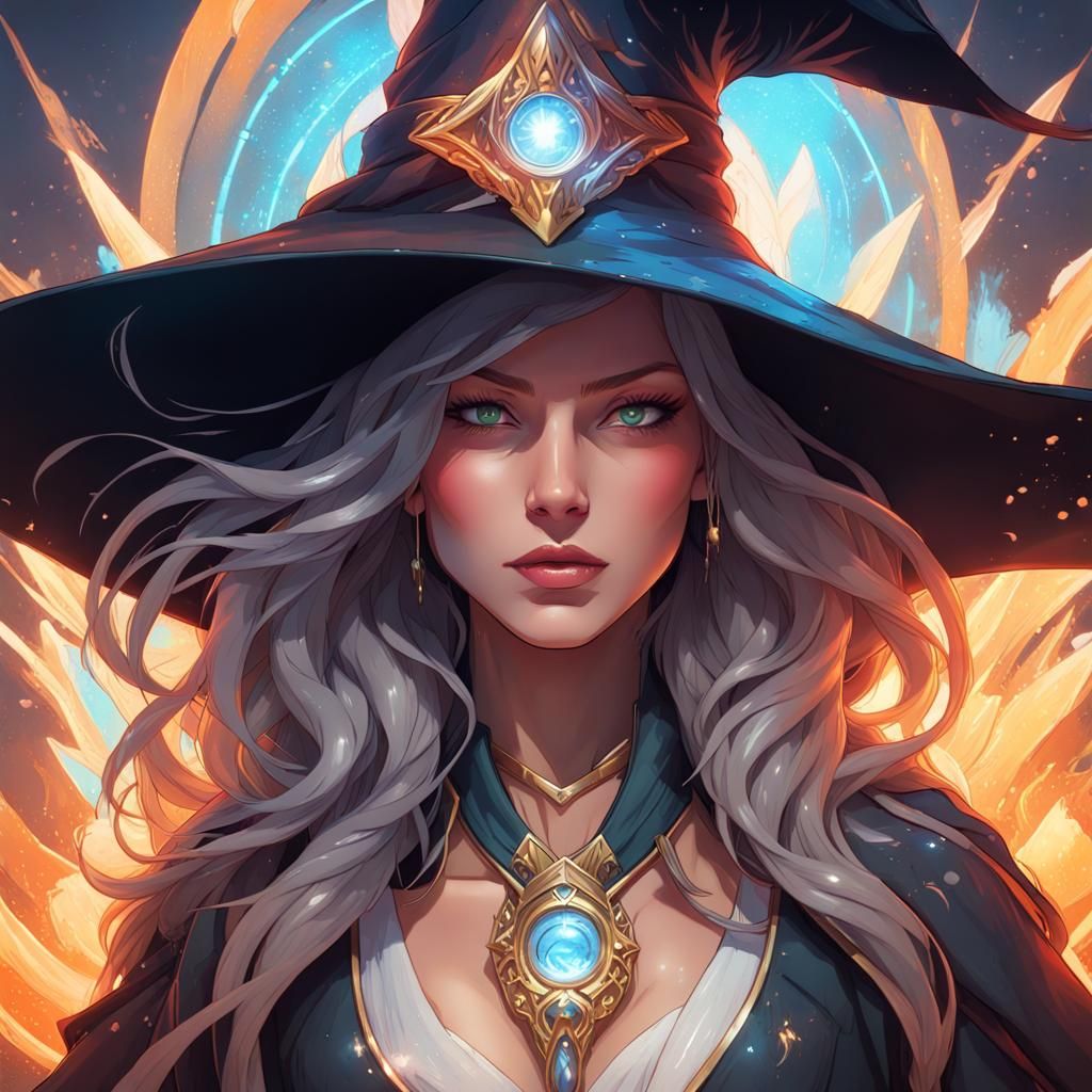 Powerful Sorceress in Anime Style with Magic