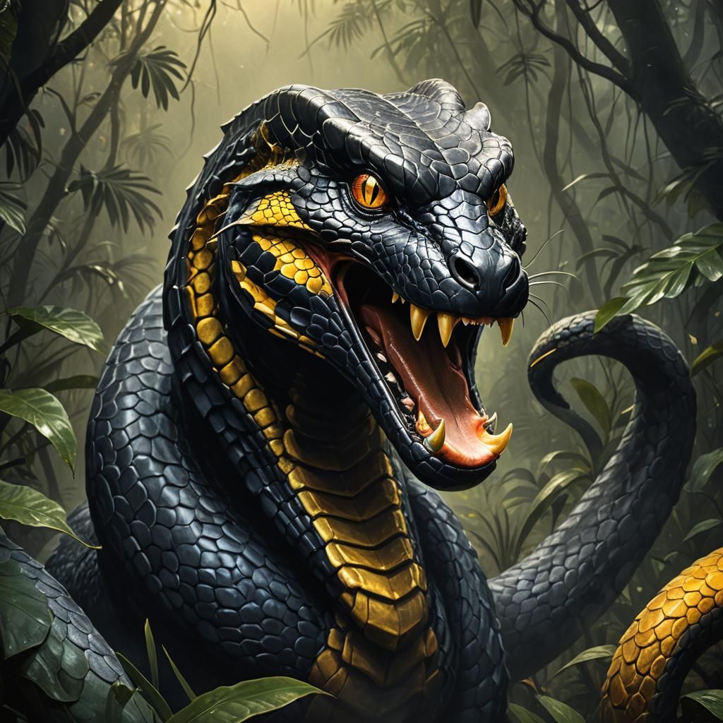 Menacing Cobra in Dark Fantasy Jungle Illustration