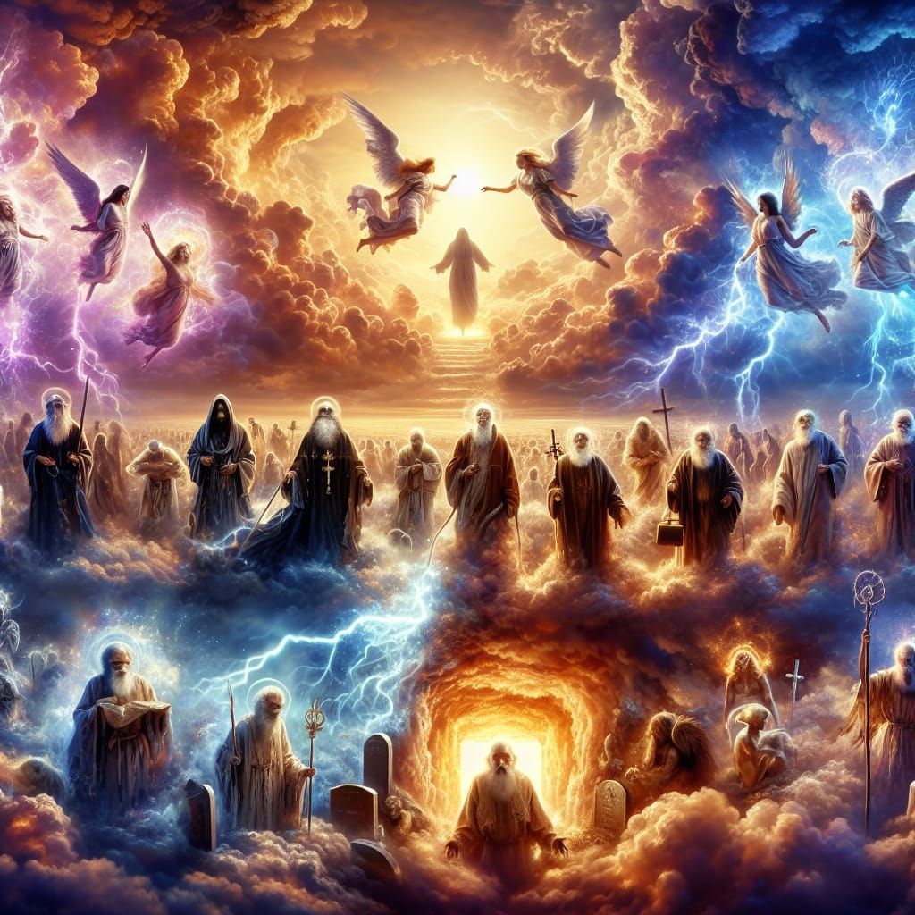 Dramatic Reincarnation Scene with Saints and Angels