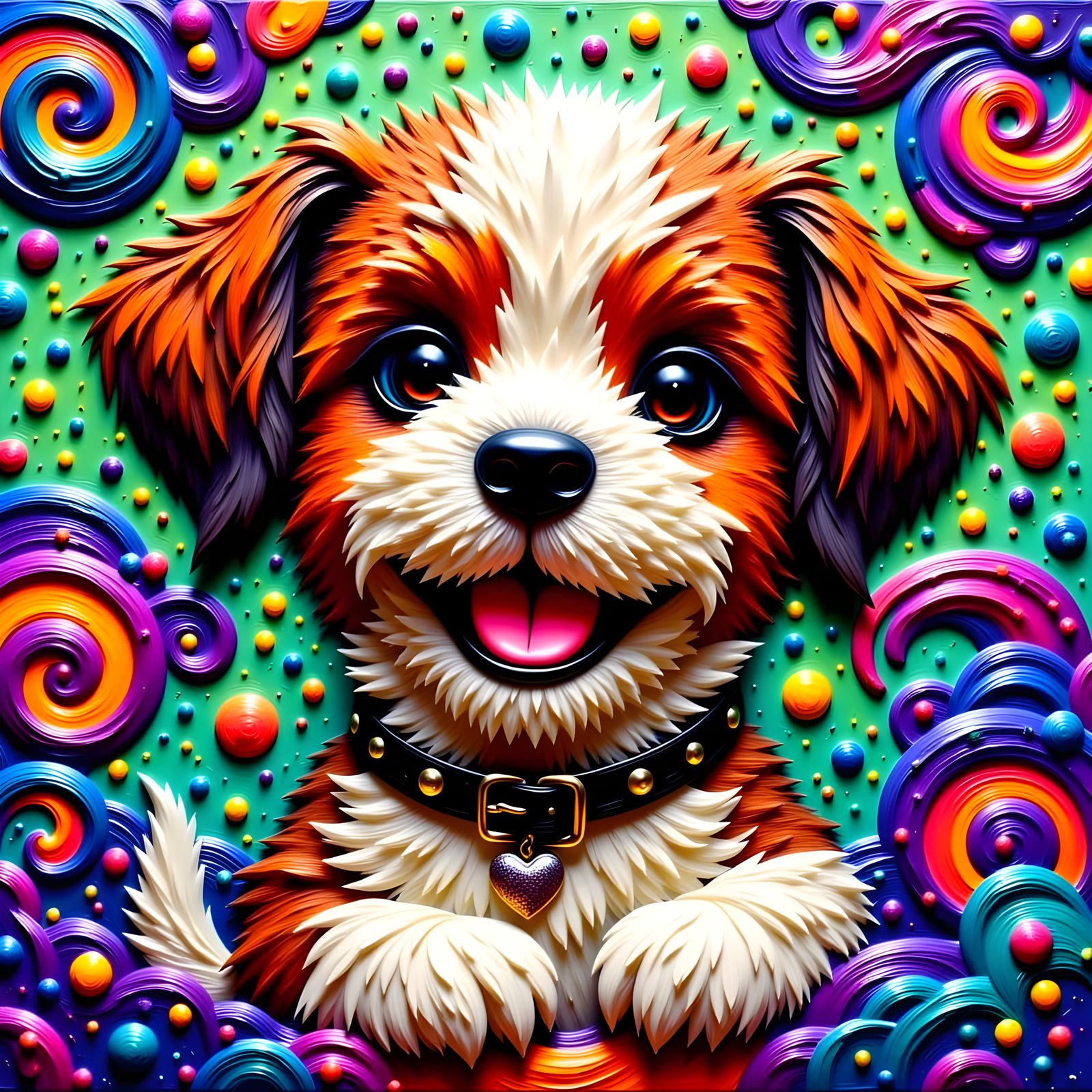 Whimsical Puppy in Vibrant, Impasto Style
