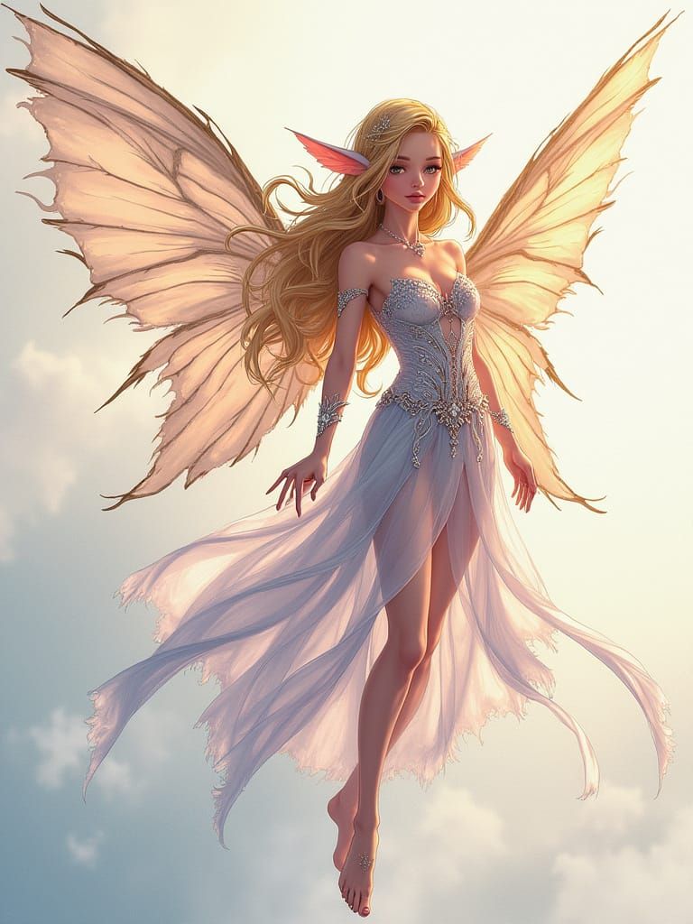 Anime Elven Princess with Delicate Wings