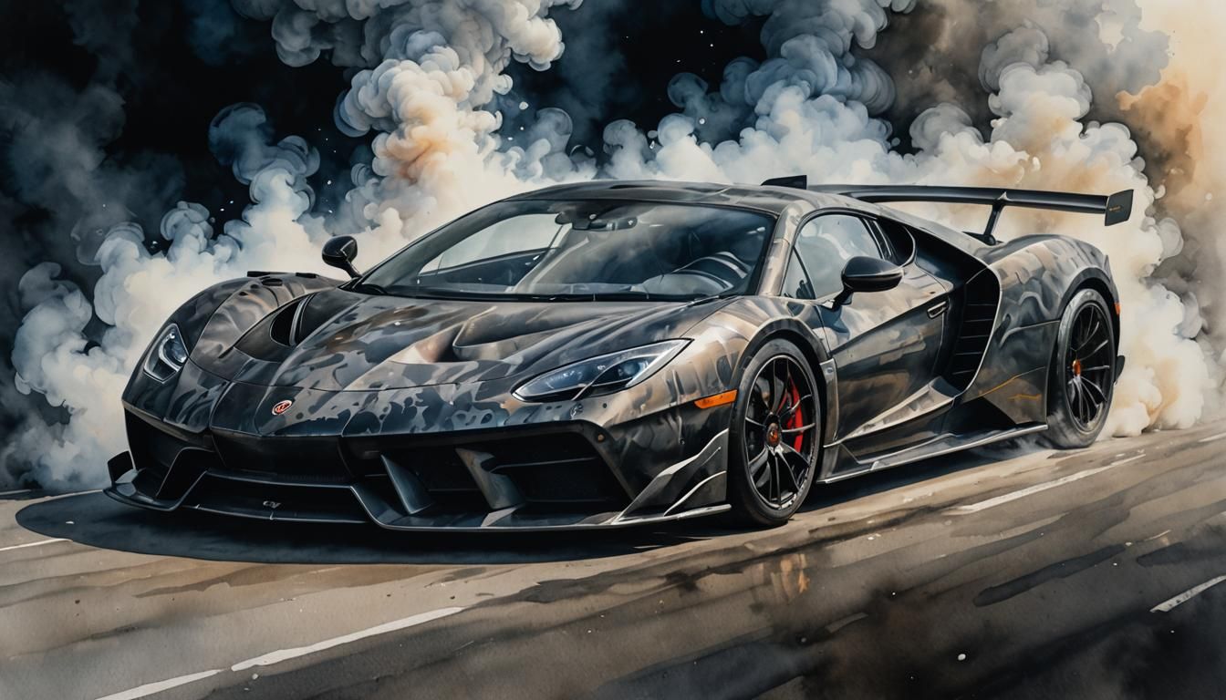Smoked Hypercar in Ominous Watercolor Style