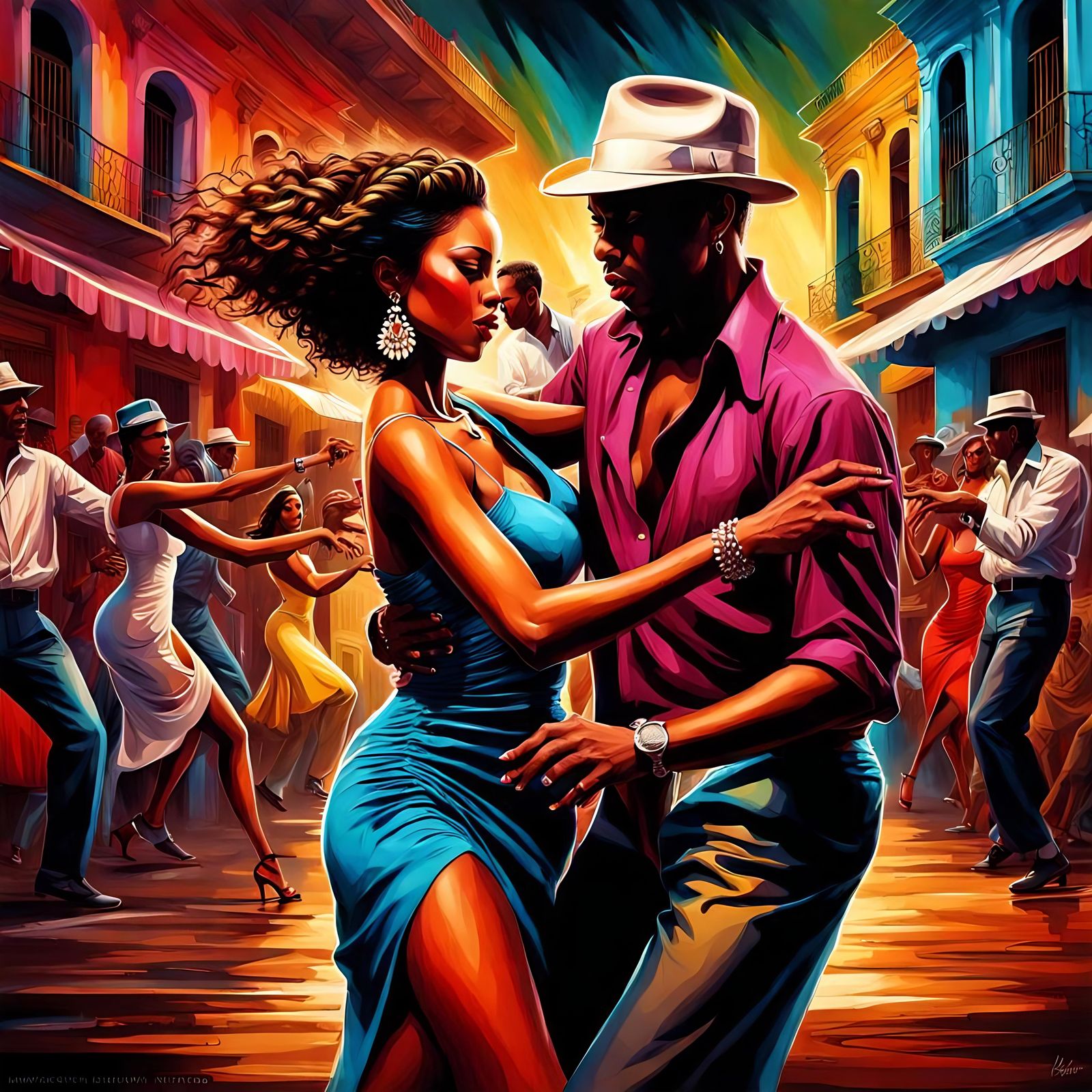 Energetic Mambo Dance: Hyperrealistic Splash Art