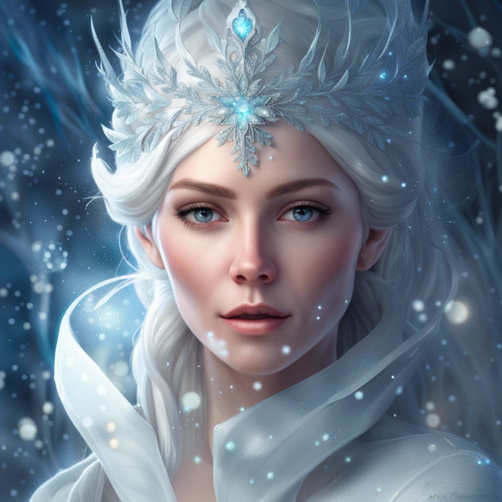 Snow Queen Portrait with Falling Snowflakes