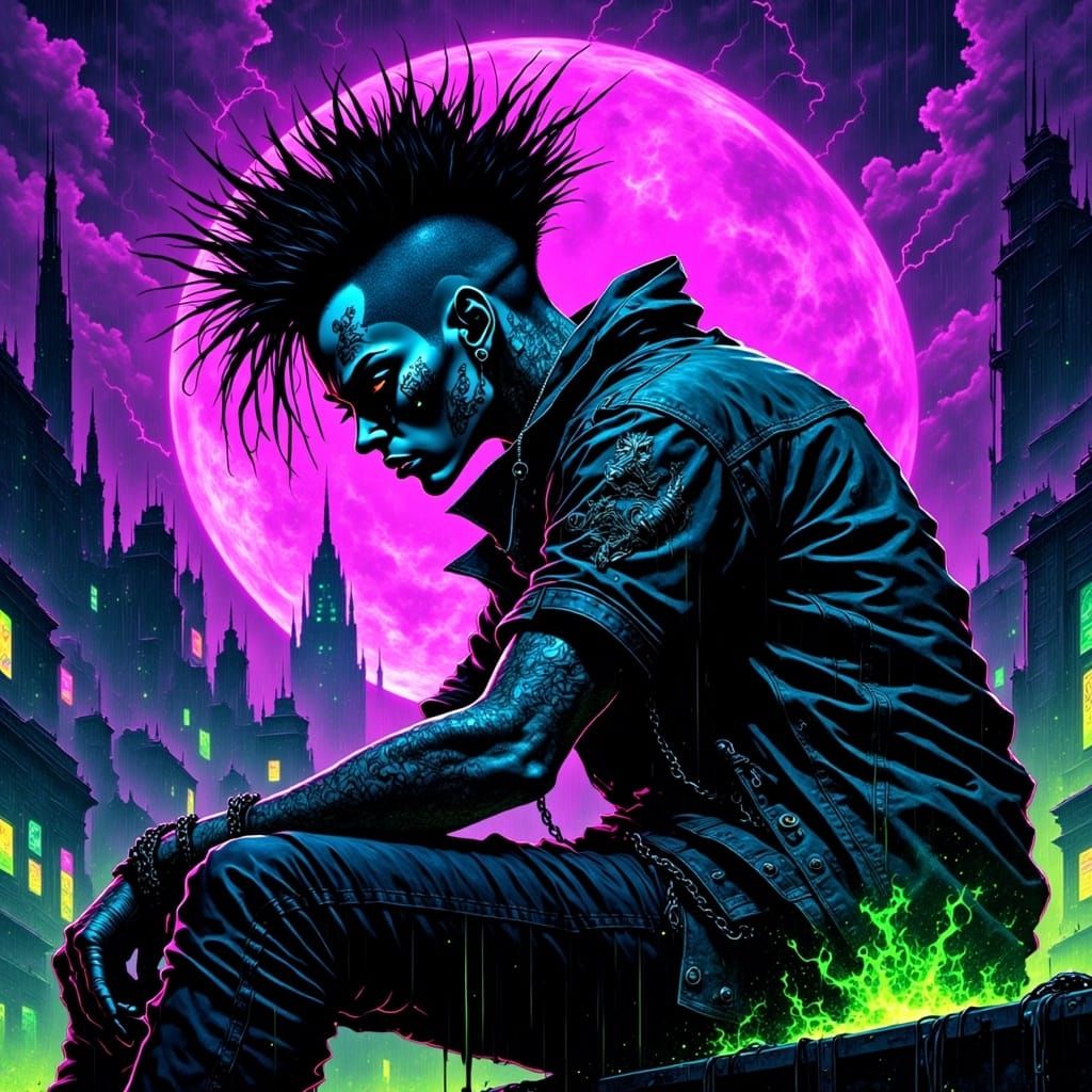 Cyberpunk Punk Portrait in Retro-Futuristic Dystopia