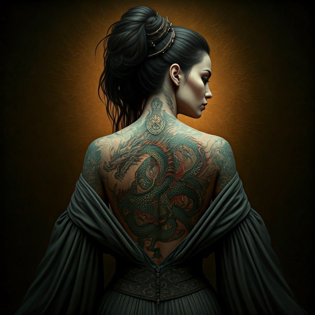 Mystical Dragon Tattoo in Dark Fantasy Style