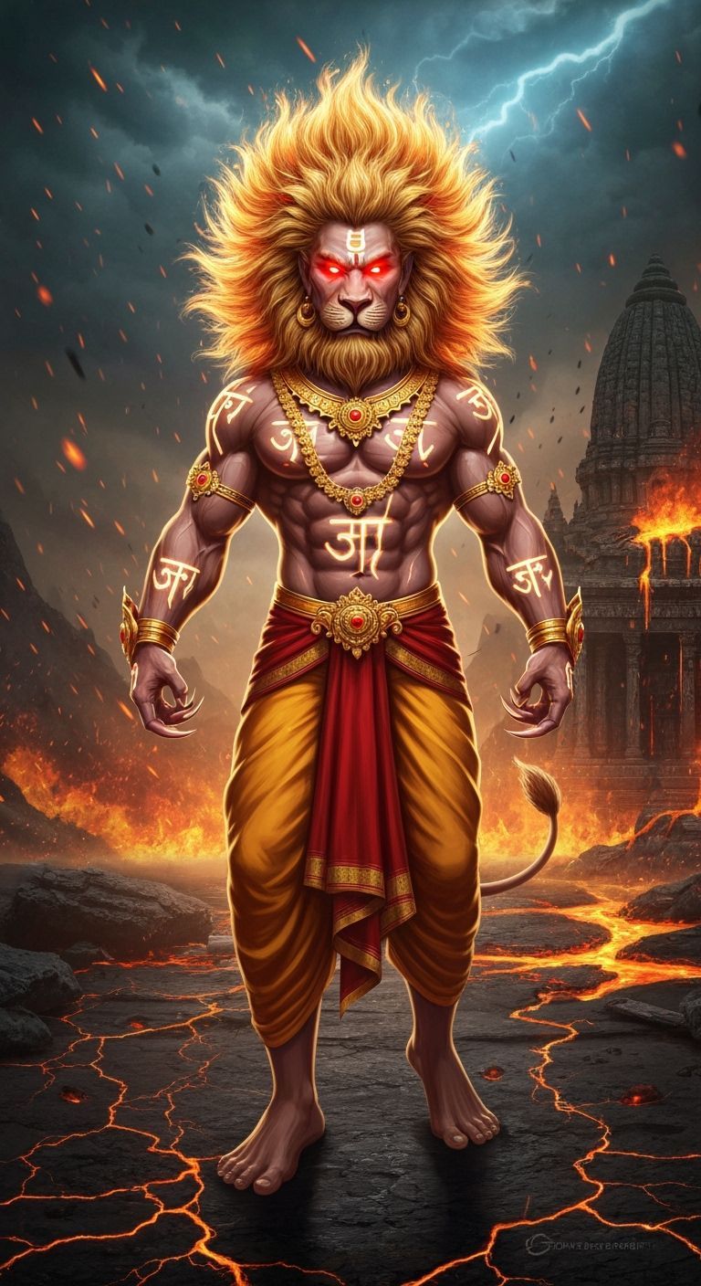 Divine Narasimha Avatar in Mythological Fantasy Style