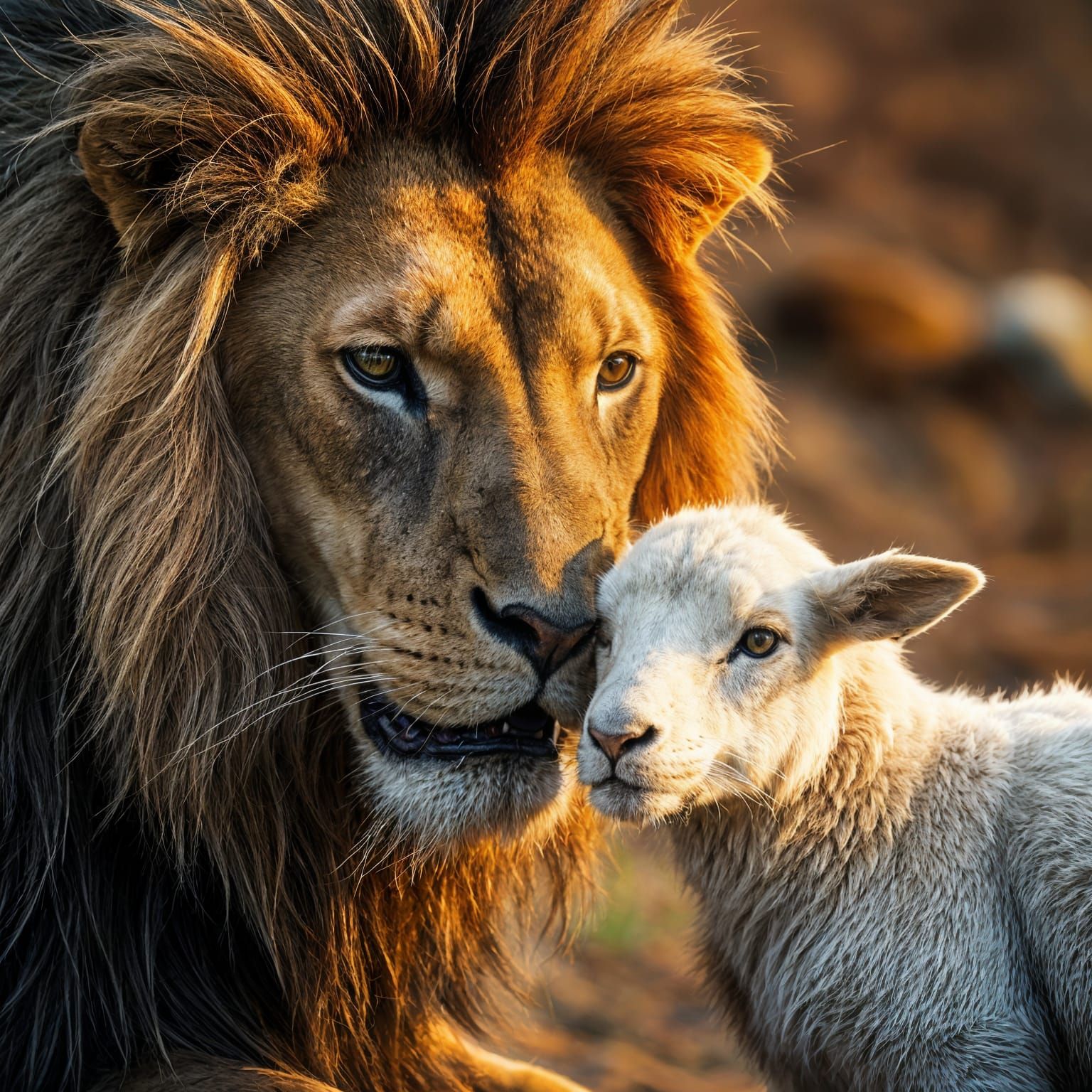 Lion and Lamb: Hyperrealistic Detailed Photography