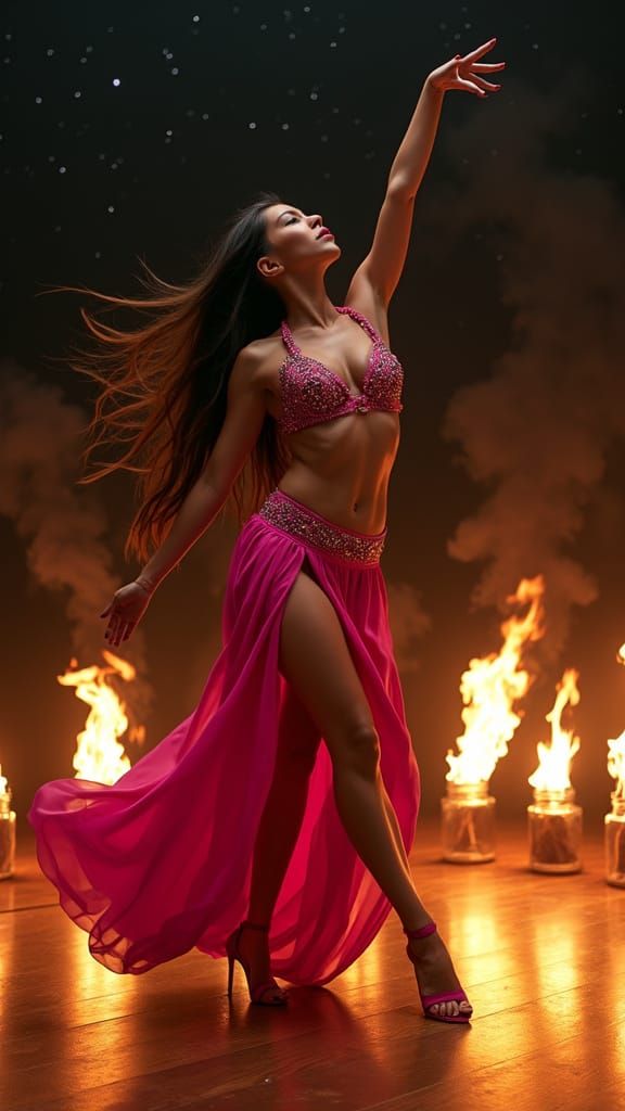 Ethereal Dancer Shines Under Celestial Skies in a Vivid Cybe...