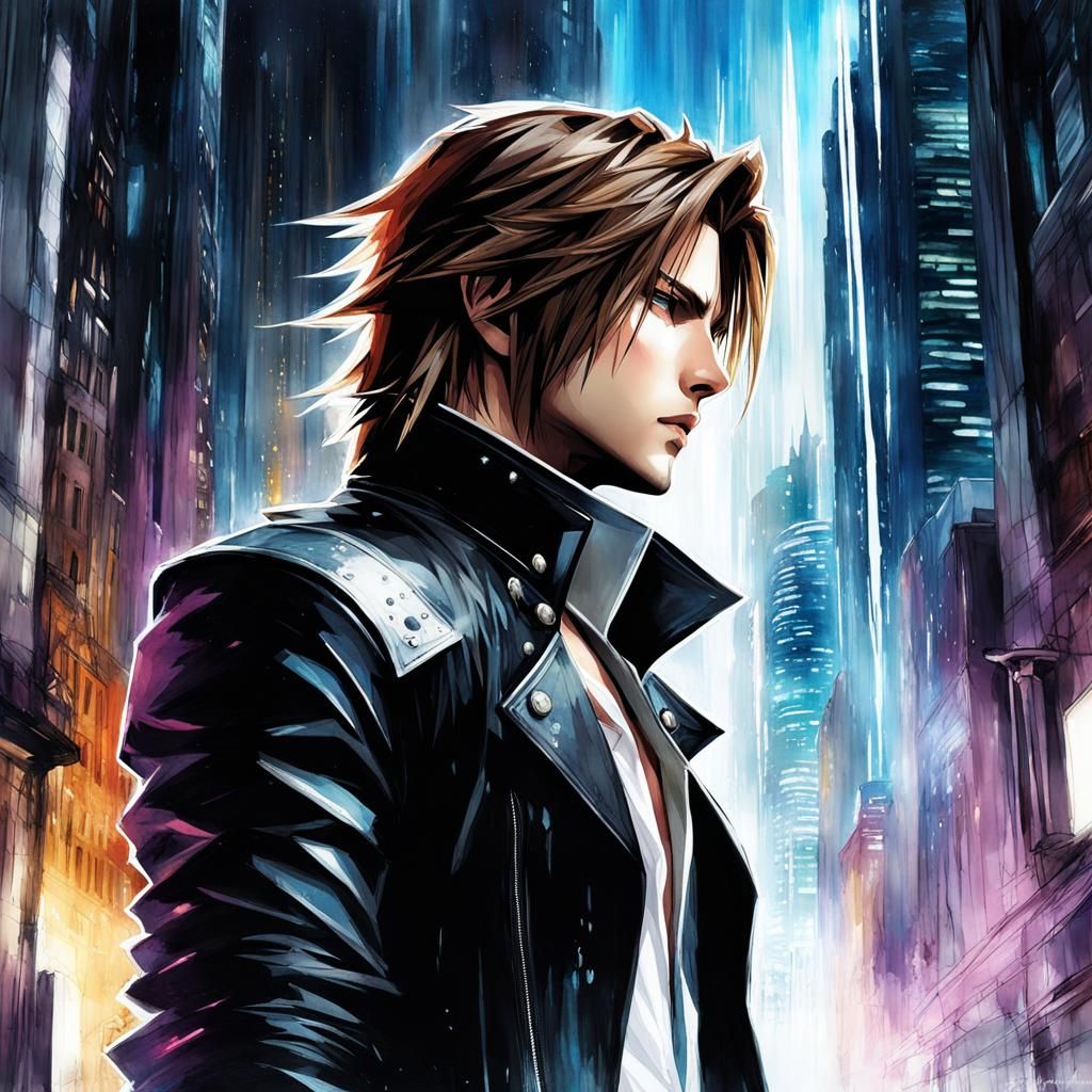 Heartbroken Squall in Alleyway: Digital Watercolor Illustrat...