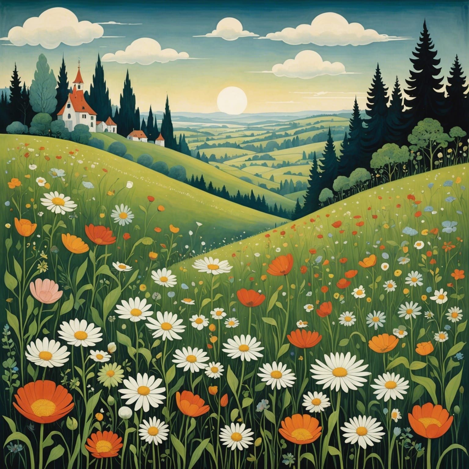 Enchanted Flower Meadow Illustration