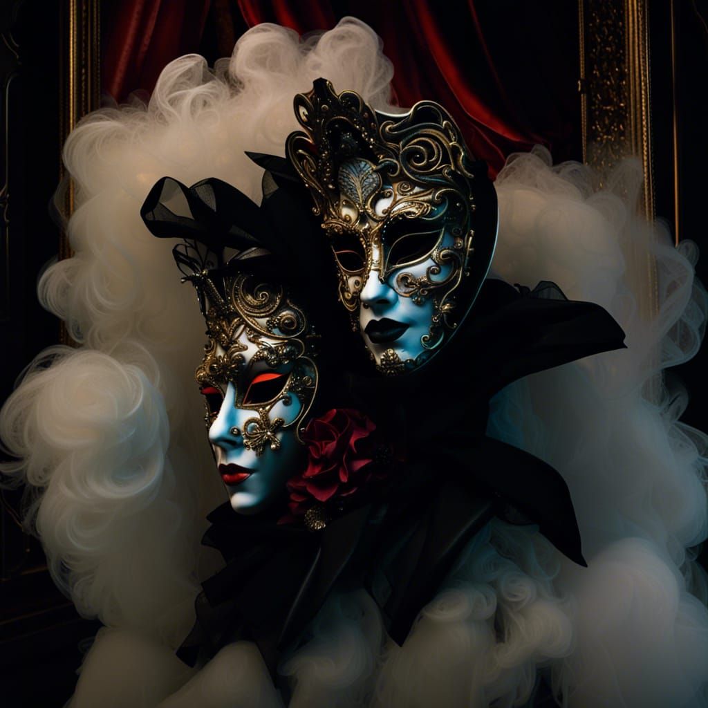 Neon Baroque Mask at Opulent Masquerade Ball