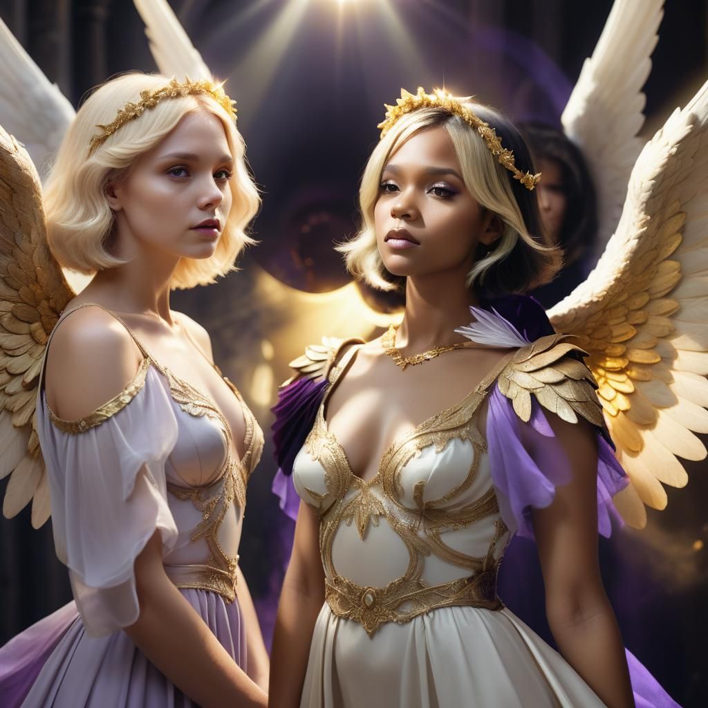 Ethereal Angelic Portrait in Split-Screen Harmony