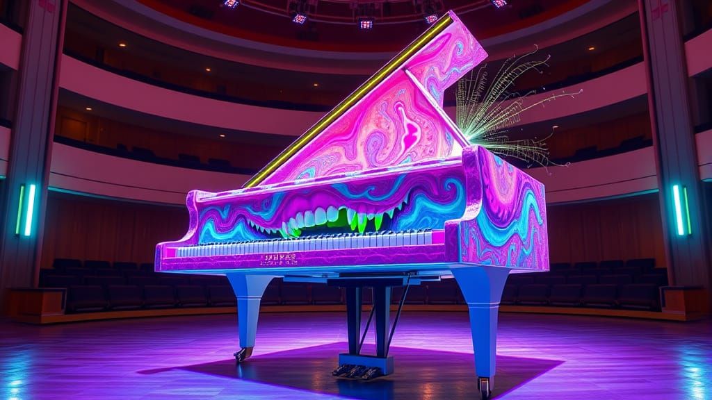 Psychedelic Piano with Teeth in Fractal Hall