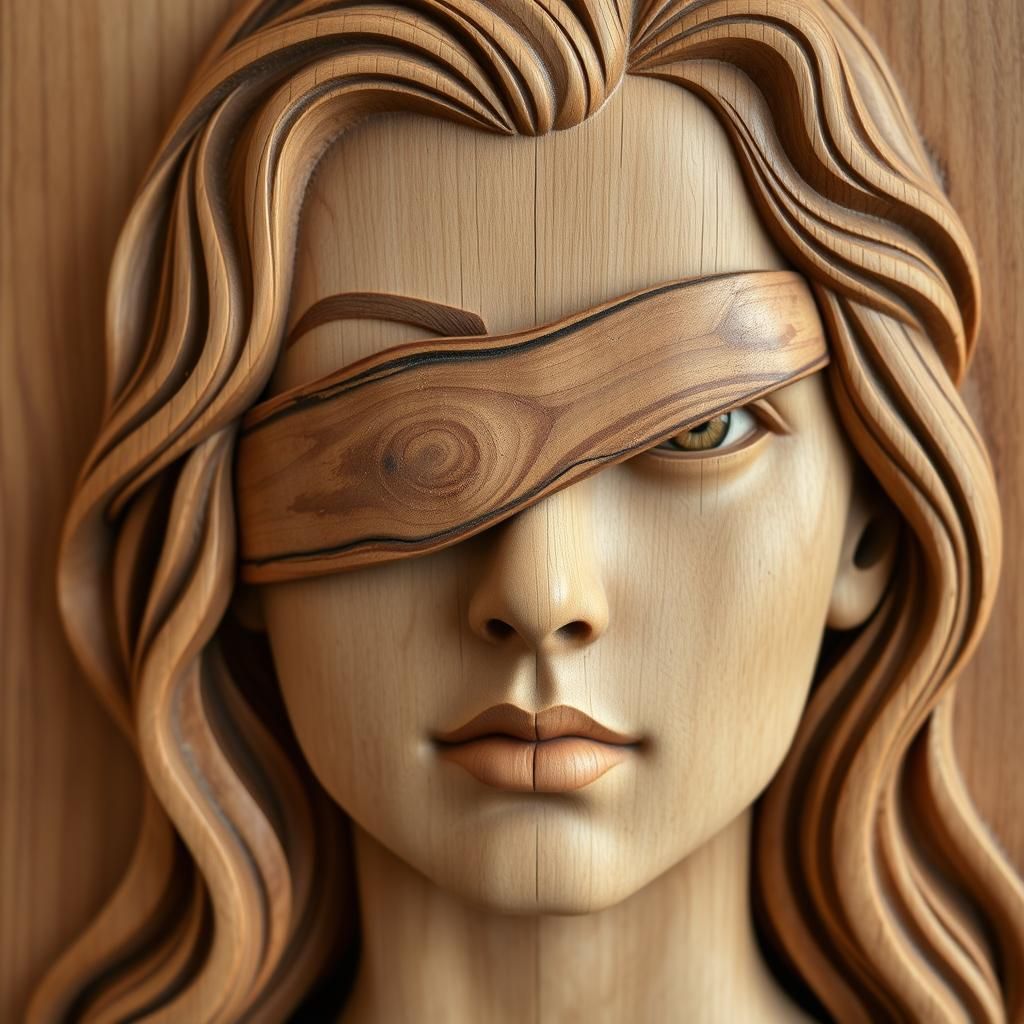 Wooden Carving: Young Woman with Eyepatch