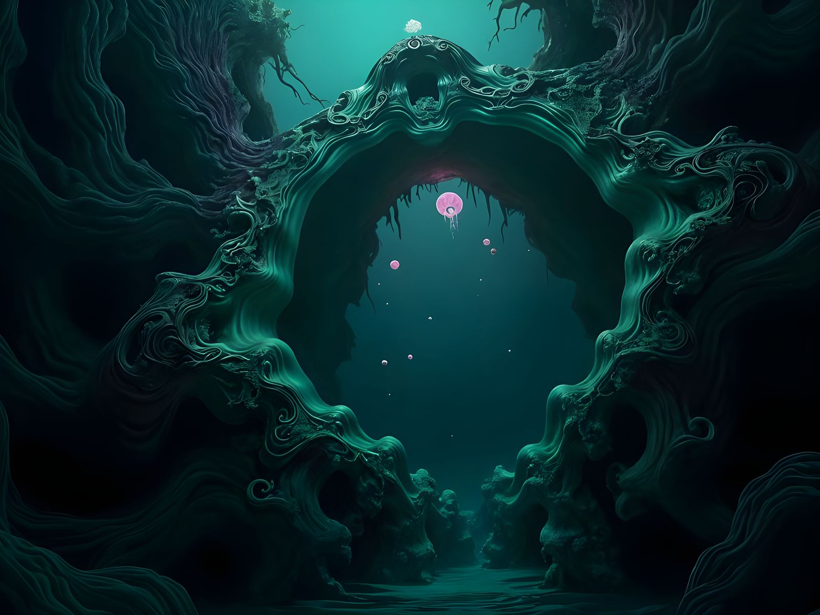 Vibrant Fractal Landscape with Glowing Mouth