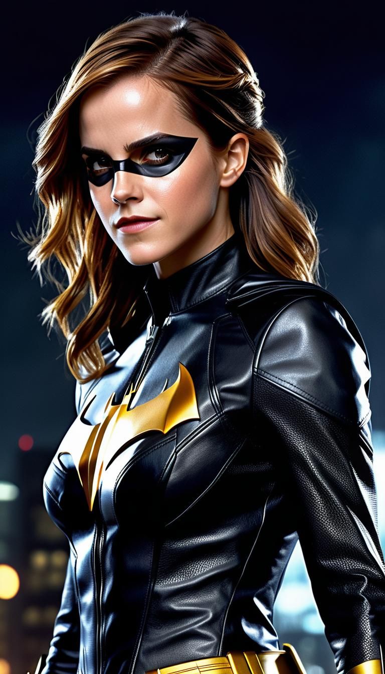 Hyperrealistic Batgirl Portrait in Black Leather Suit
