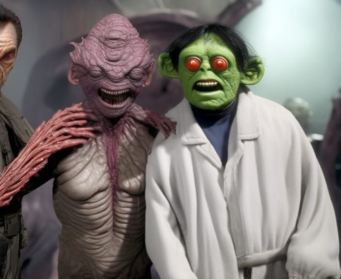 Grotesque Borgnine with Farscape Characters in Hyperrealism