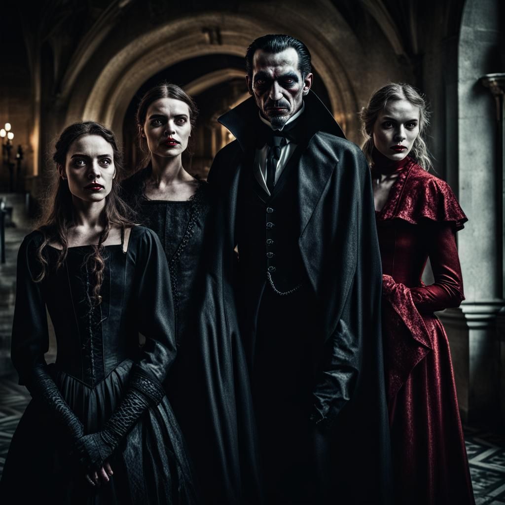 Dracula and Vampires Portrait in Castle Lobby