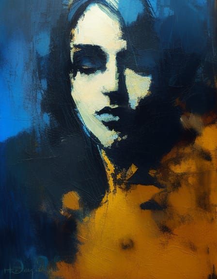 Blue-Haired Girl in Art Nouveau Style