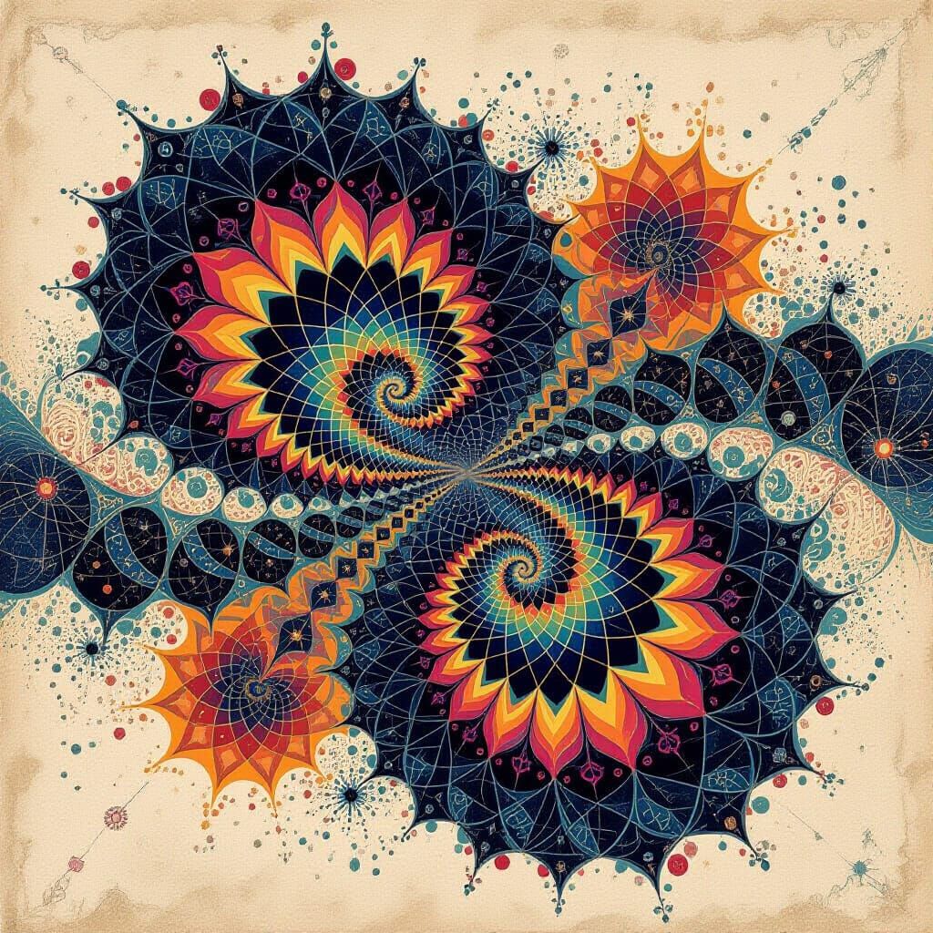 Psychedelic Landscape with DNA Spirals in Surrealist Style