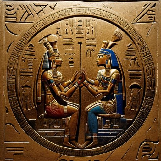 Osiris and Ra Touch in Egyptian Art
