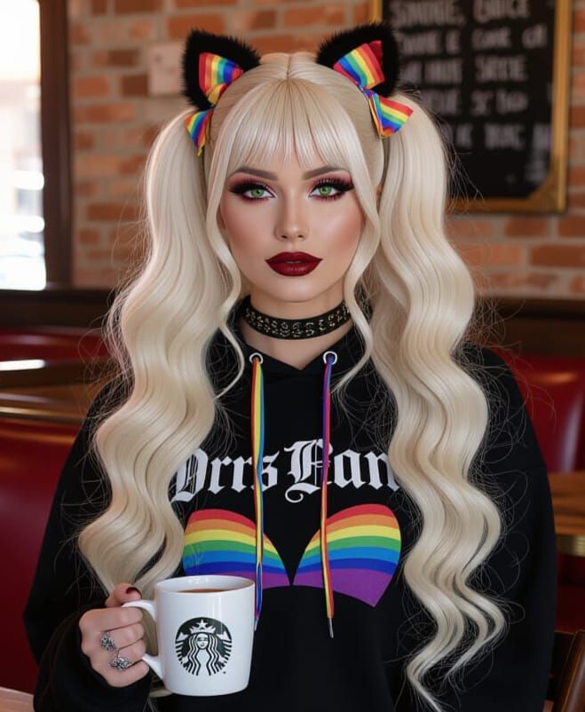 Gothic Supermodel in Boho Coffee Shop