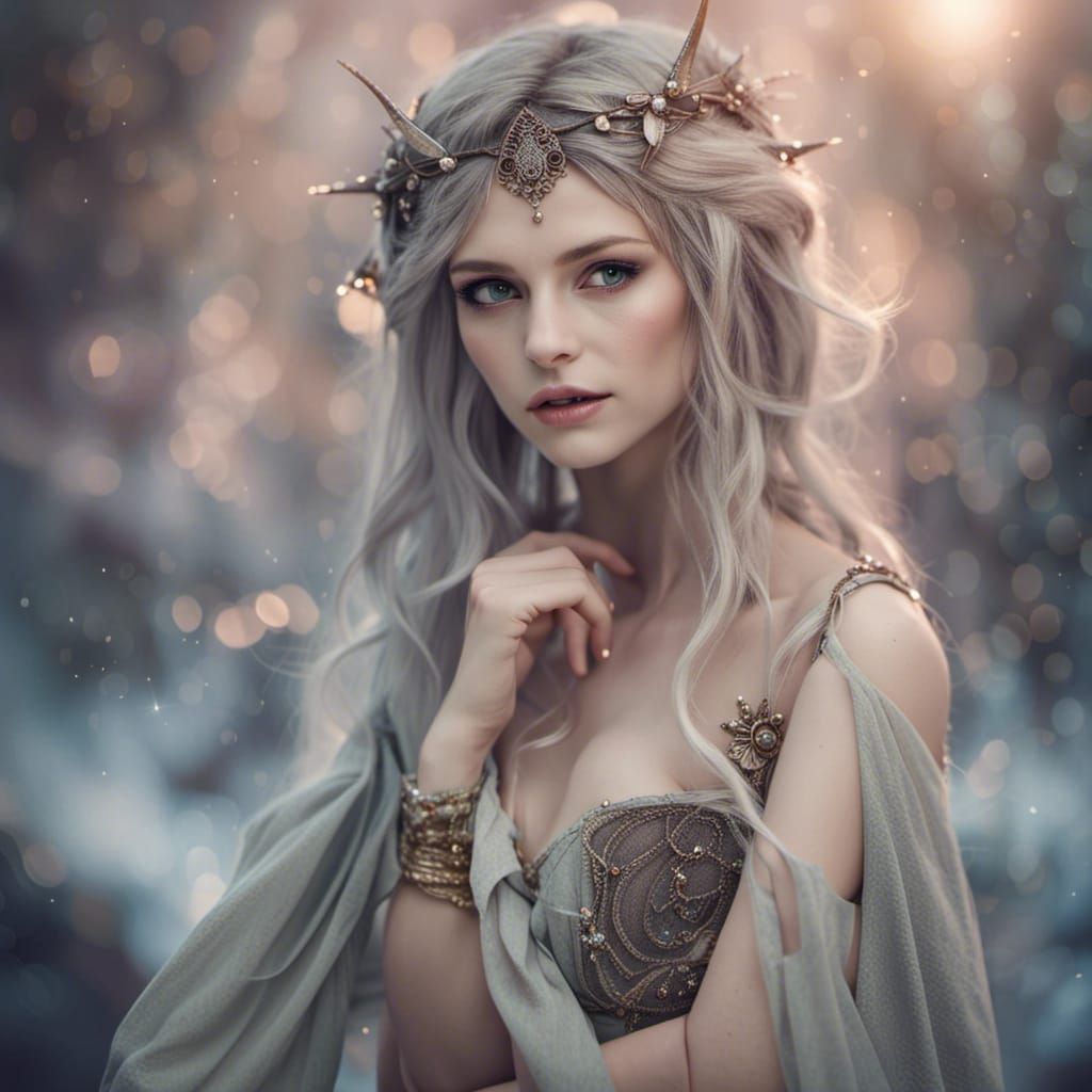 Ethereal Faerie Elf Maiden in Delicate Dress