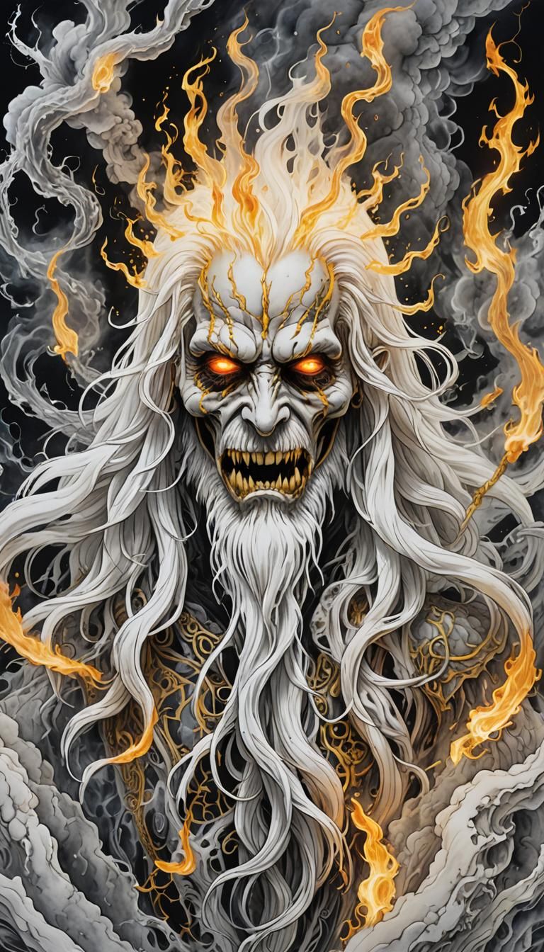 White Marble Fire Elemental with Gold Tattoos