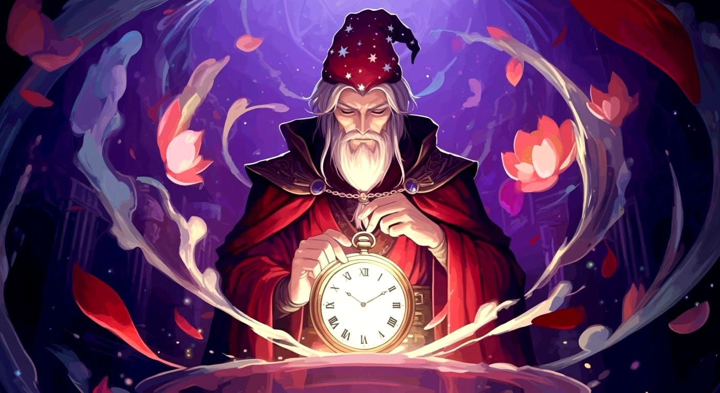 Wizard Winding Time-Traveling Pocket Watch in Anime Style