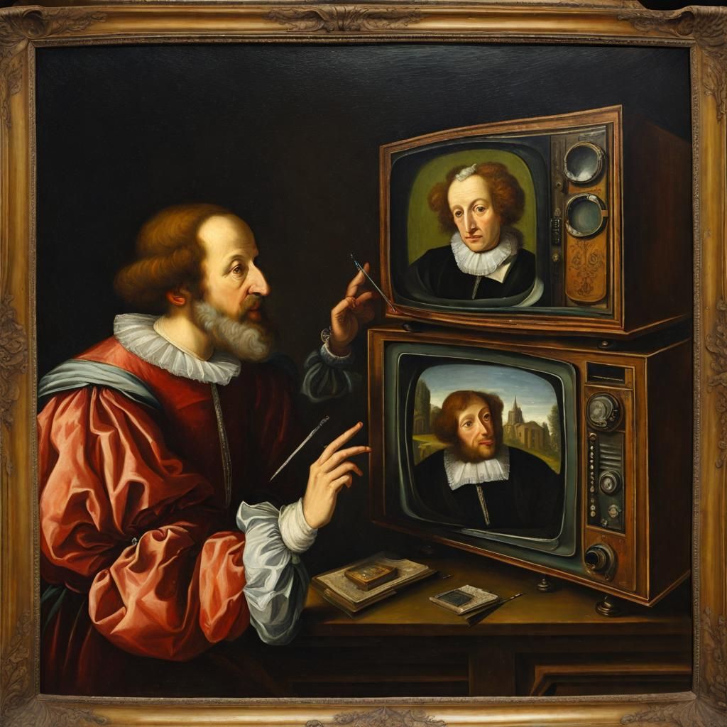 Scientists Discover Television: Oil Painting