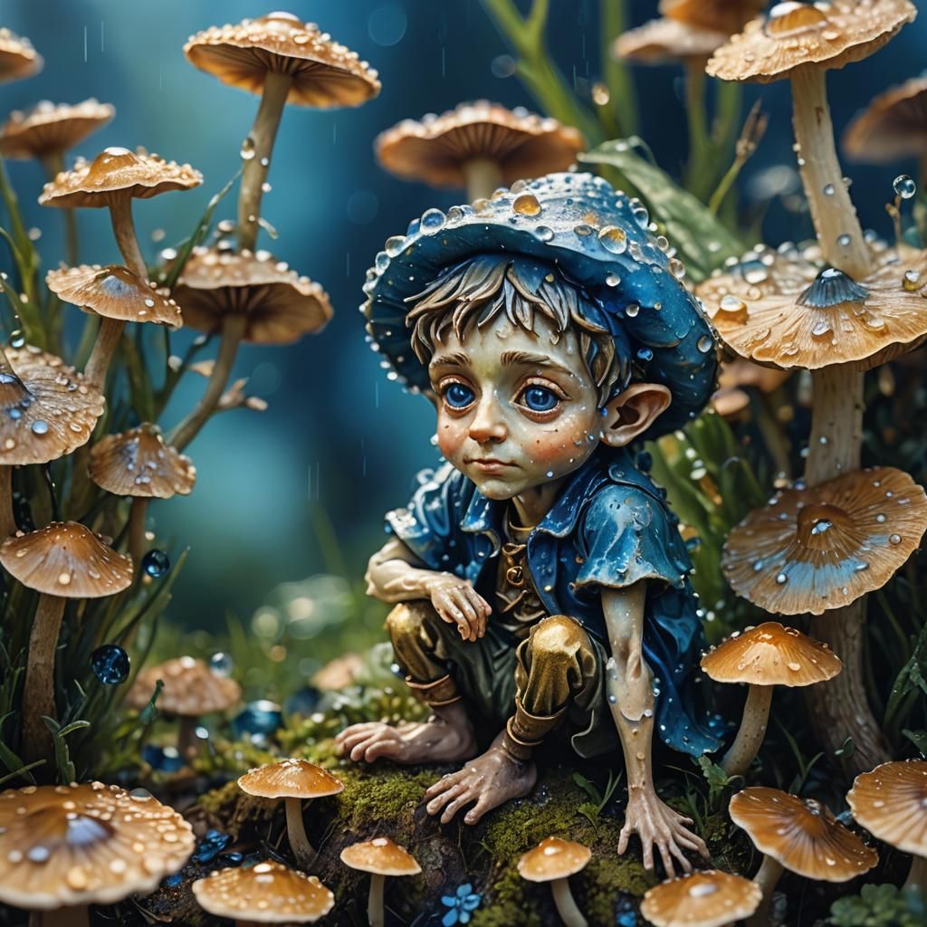 Fairy on Mushroom in Van Gogh-Klimt Style