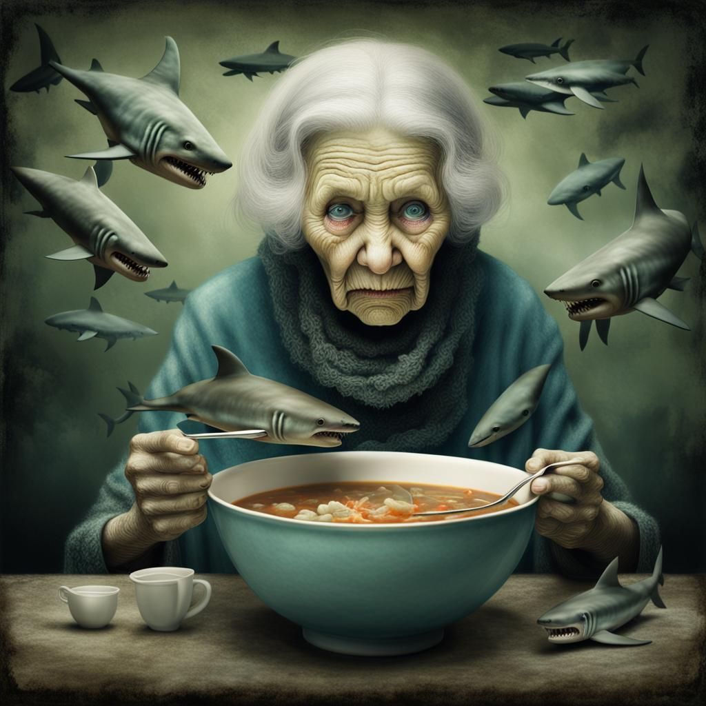 Eerie Shark Soup Photograph in Dark Surrealist Style