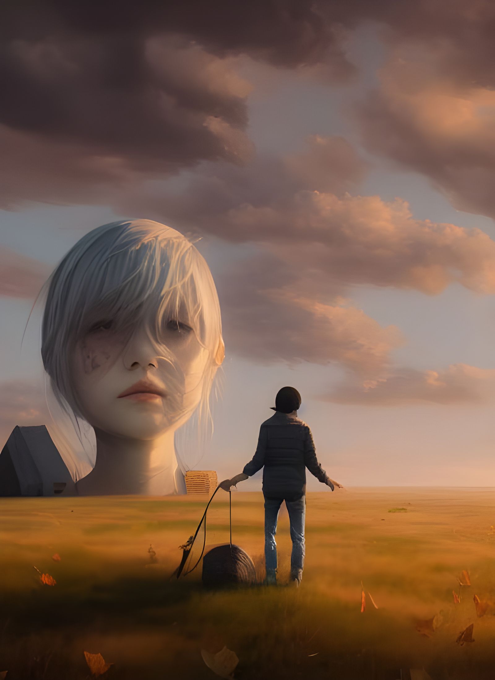 Solitary Figure in Hyperdetailed Photorealistic Field